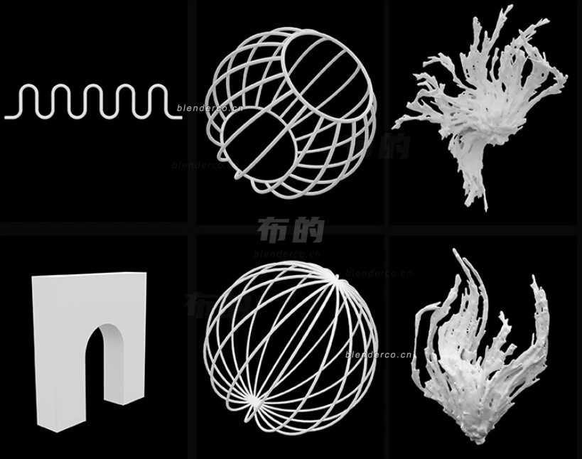 100个C4D简约抽象几何艺术图像3D模型FBX/OBJ格式素材