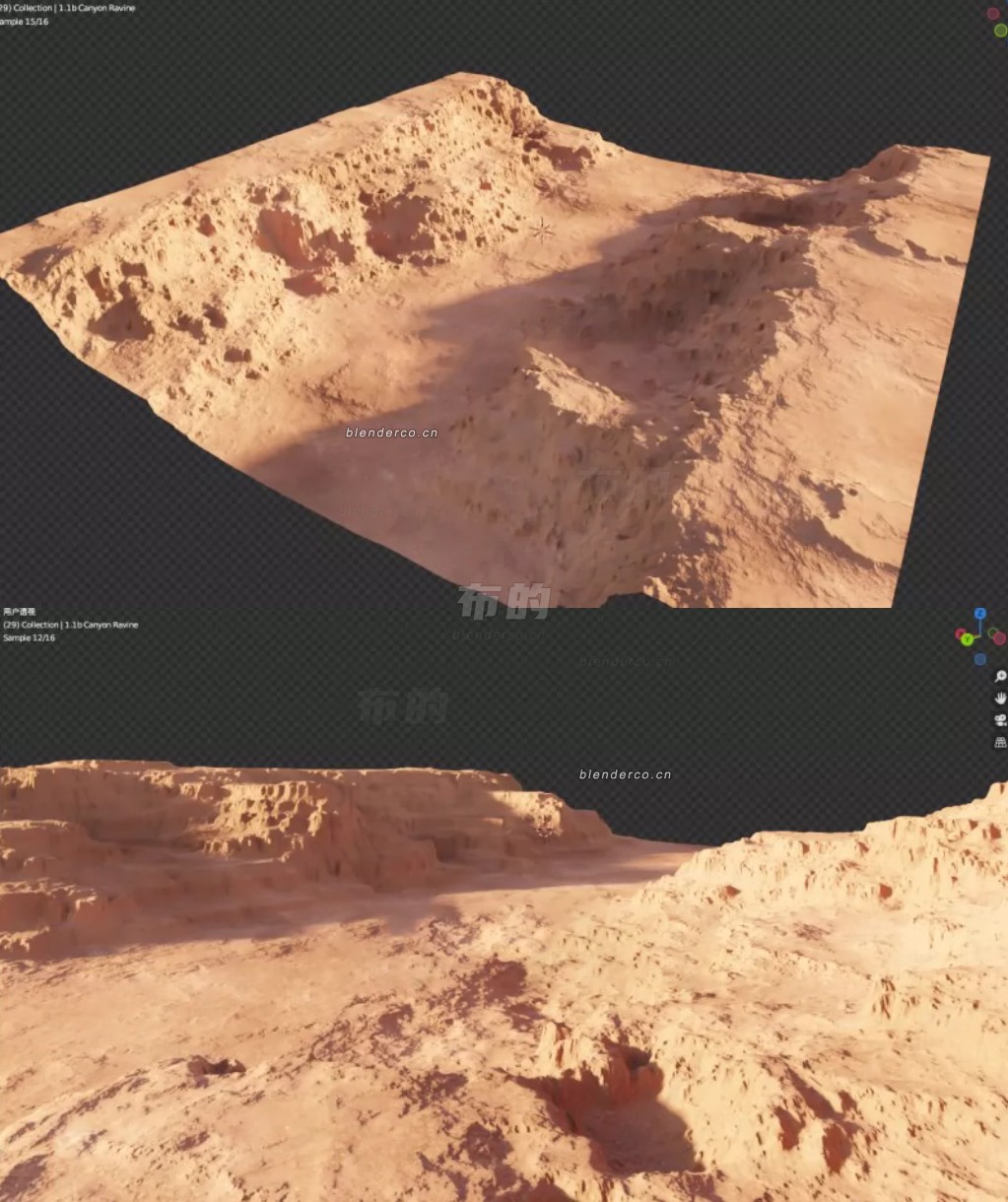 Blender 户外黄泥土戈壁滩峡谷沙漠地形风景3D模型素材