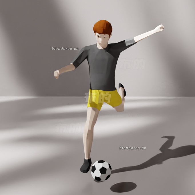 blender低多边形小孩踢足球模型_blender布的17