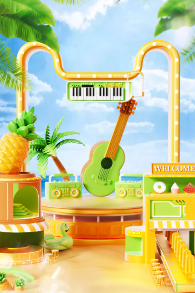 C4D夏天音乐节元素海报电商背景展台OC渲染场景