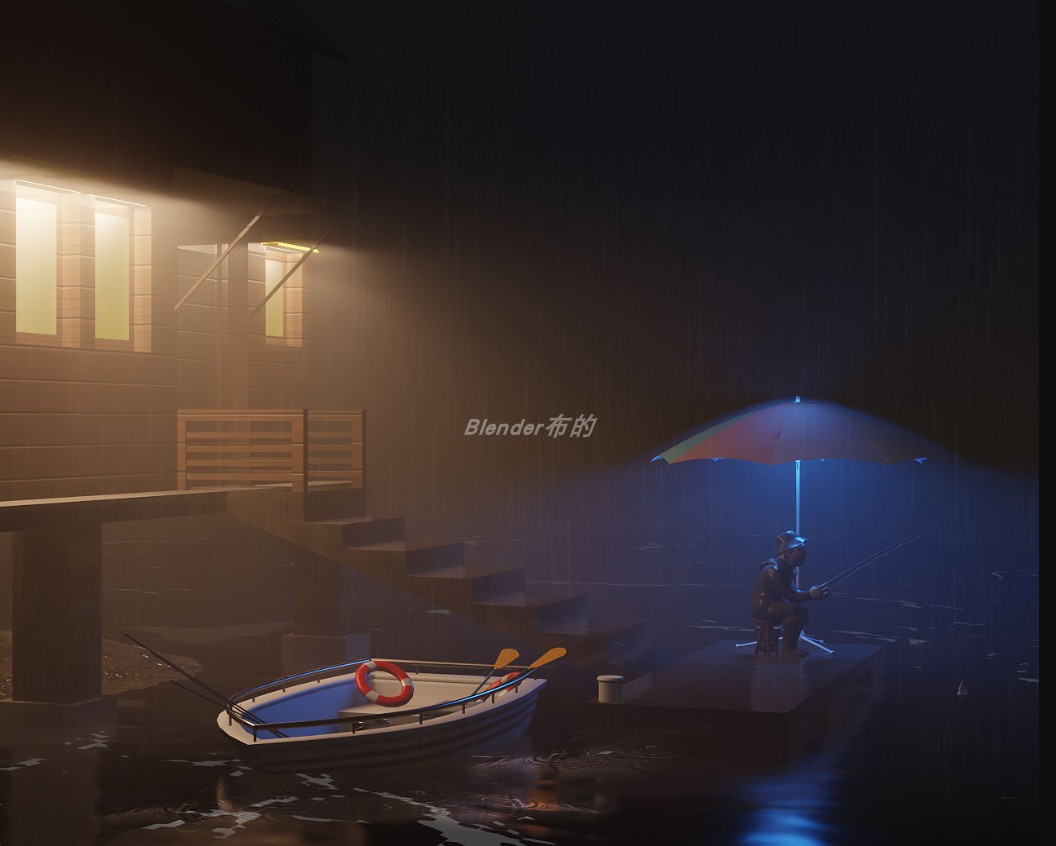 雨夜钓鱼佬【blender原创建模渲染场景】 钓鱼佬.blend
