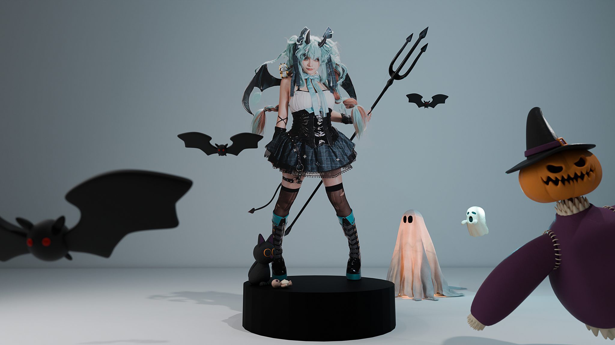 Blend+ps 初音未来小浣熊cosplay人台图