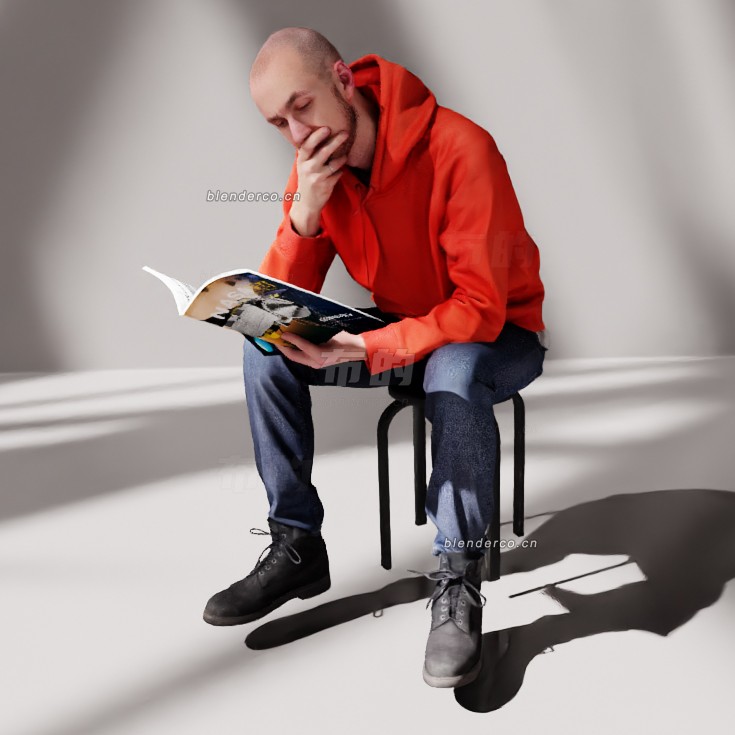 blender阅读科学期刊的年轻男子模型_blender布的164