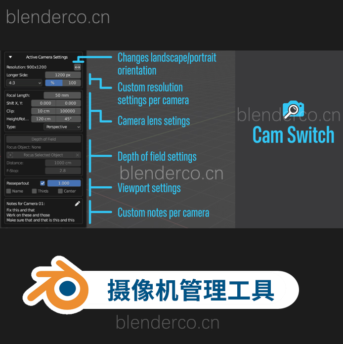 Blender插件-快速切换和管理相机设置 Cam Switch v1.1