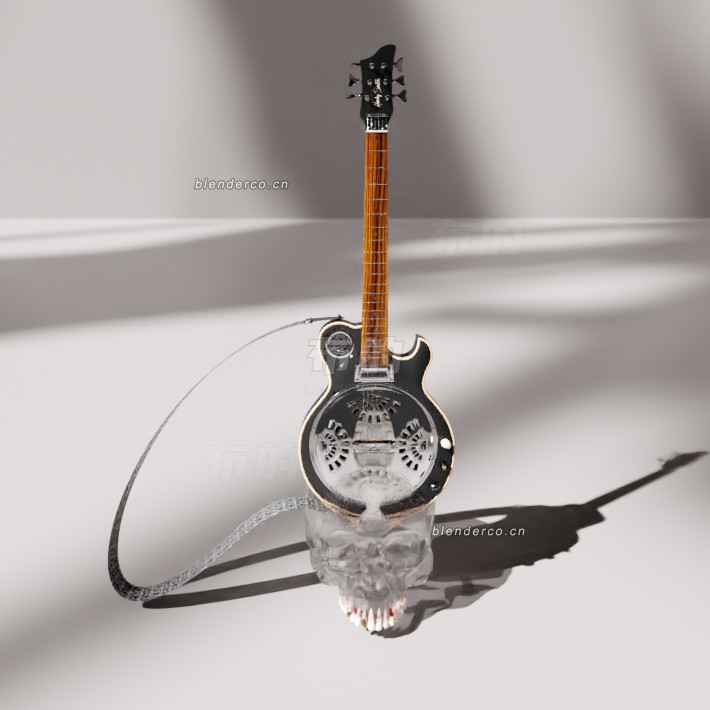 blender骷髅和交叉骨头吉他模型_blender布的68