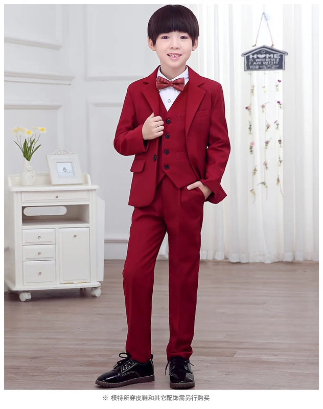 Cậu bé màu đỏ phù hợp với rượu phong cách Anh trẻ em bộ đồ nhỏ bé trang phục bé trai trang phục hoa cô gái váy phù hợp với mùa thu - Váy trẻ em