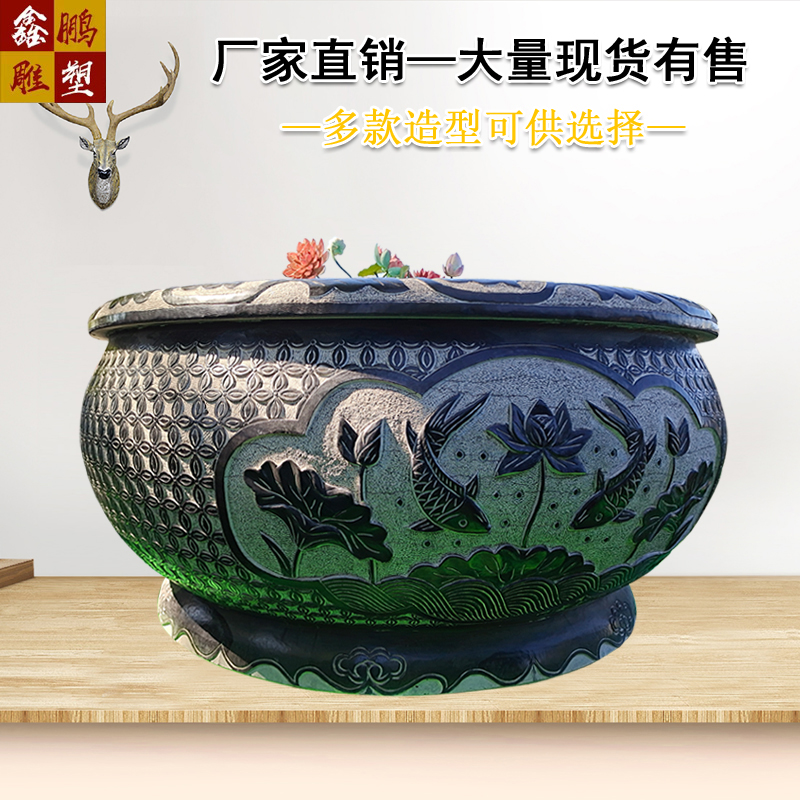 Stone carving fish tank flower pot antique courtyard garden pool fish tank round cylinder decoration outdoor stone lotus fish tank