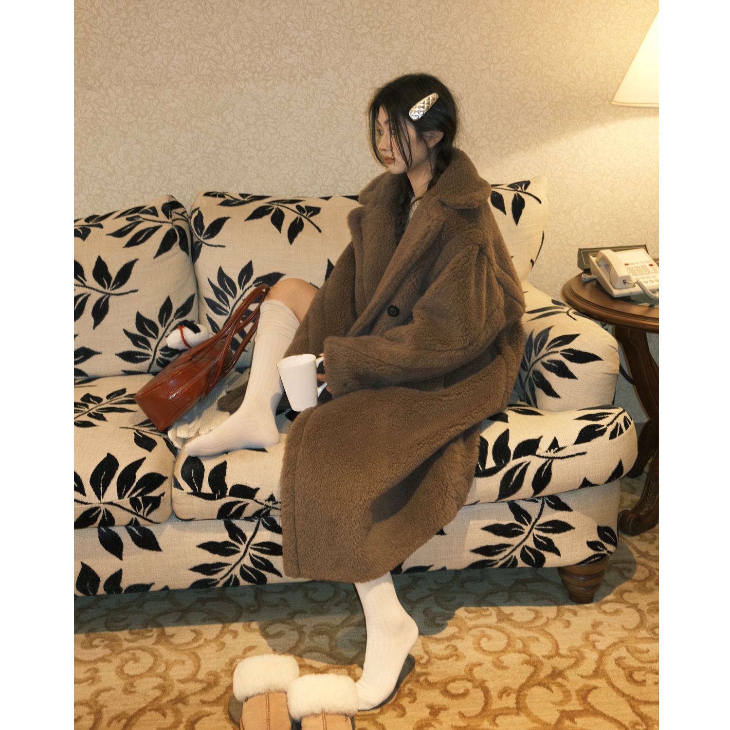 COCOファーテディ冬新作輸入グレインフルウールシープシアリングファーコートジャケットレディース