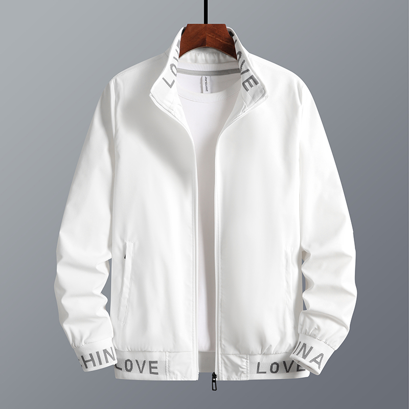 Spring and Autumn Sports Jacket for Men, Thin, Trendy, Versatile, White Sportswear, Stylish Stand-Up Collar Jacket, Youth Internet Celebrity Single Jacket