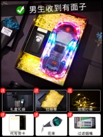 Зажигалка, колонки, черная подарочная коробка, букет