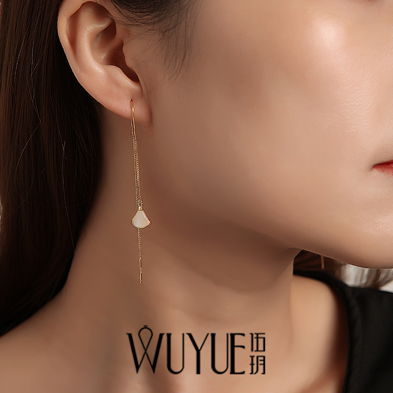 Scalloped earliner women's summer temperament pure silver earrings 2021 new fashion long color gold earrings high-end atmosphere