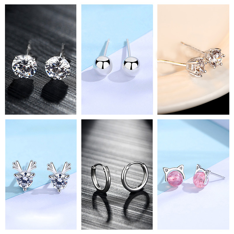Wooio Raising Earhole Ear Pin 925 Pure Silver Ear Ring Female minimalist Earbone Nail single Diamond Ear Stick Male small earring