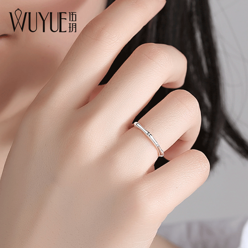 925 silver open bamboo ring celibacy single tail ring index finger female joint pinky net red simple 27