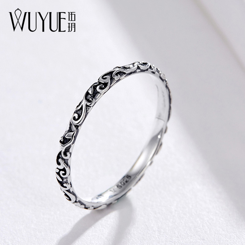 925 silver Thai silver ring retro female tail ring small finger tennis red personality index finger single patterned ring Jane about 69