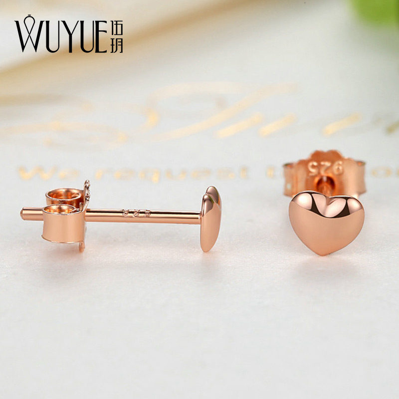 Pure silver small loving ear needle female heart-shaped temperament peach heart brief small raising earhole rose gold earring earbone nail 86