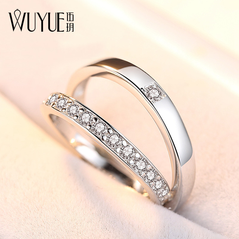 Pure silver lovers ring emulation diamond for ring 925 silver diamond ring female pair wedding row drilling wedding ring small crowdfunding 82