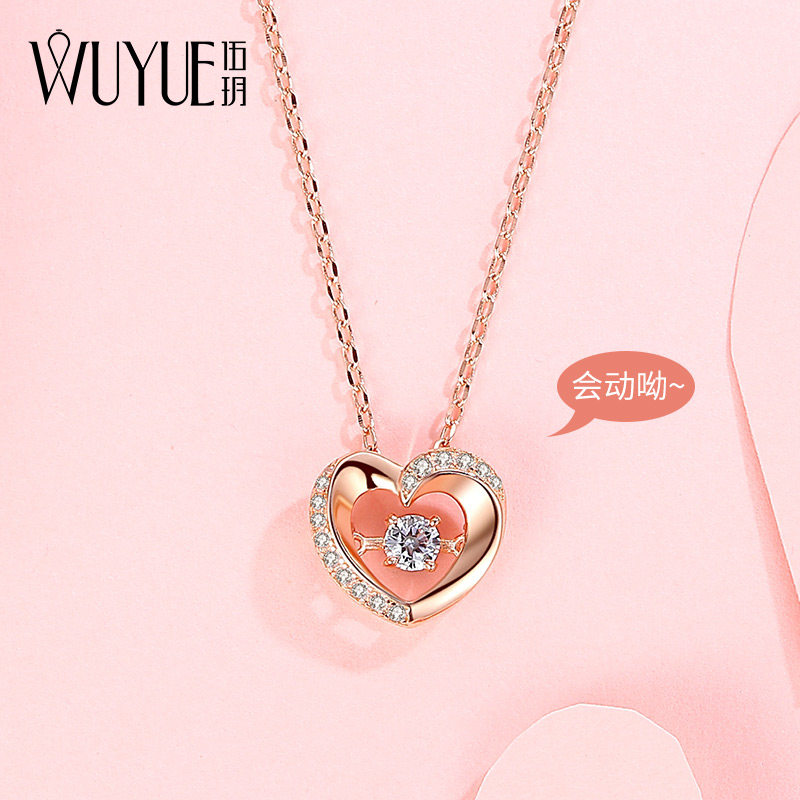 Heart-shaped necklace woman pendant 925 pure silver imitation diamond lock bone chain loving rose gold color gold ins lukewarm wind 228