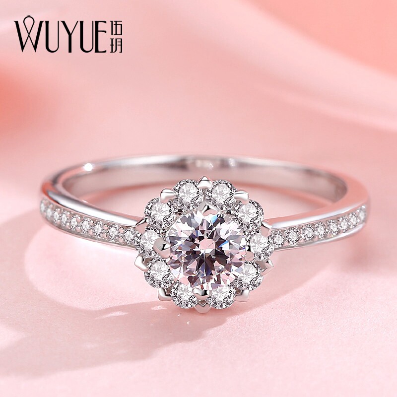 925 silver 18k white gold D color 30 Mosanstone ring female flower diamond ring simulation diamond married with test drill pen