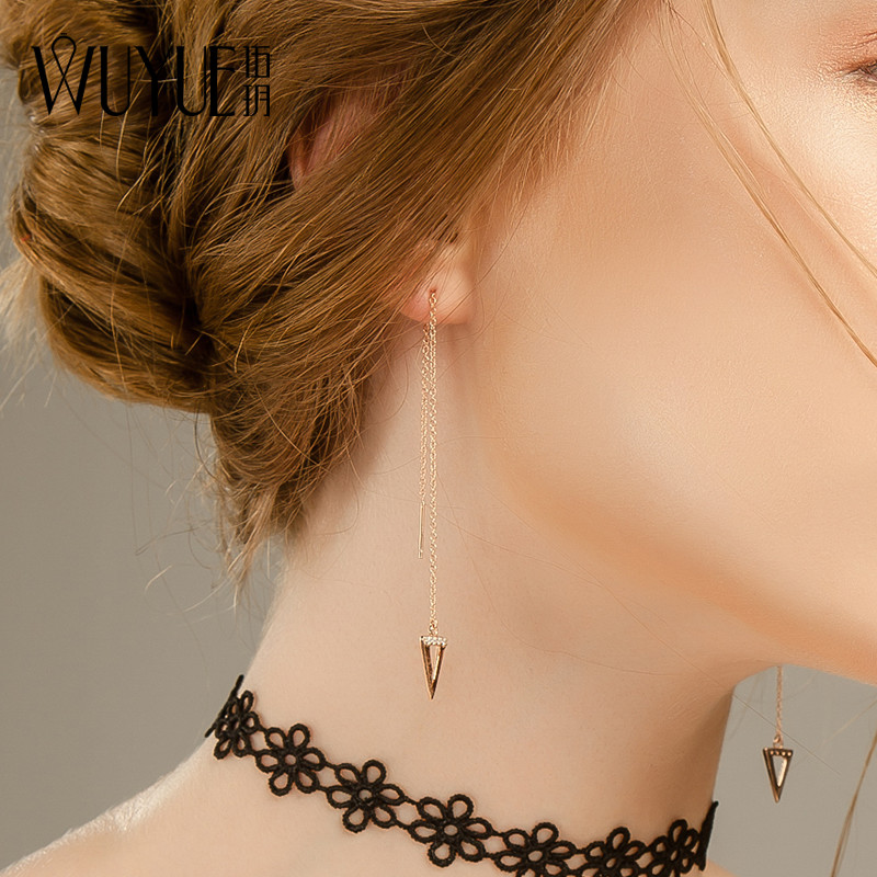 Colour Gold Geometric Earrings Woman Long Version Pure Silver Rose Gold Temperament Earrings With Slim Earrings 2021 New 418