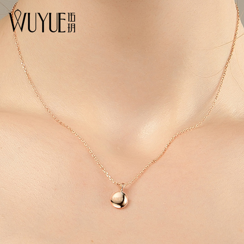 WooYue Color Gold Small Golden Bean Lock Bone Chain Lucky Necklace Girl Letters Lucky Bean Bean 925 Silver Rose Gold Pendant 99