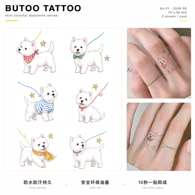 Butoo Tattoo Stickers Cute Dog Diary West Highland White Terrier Ring Tattoo Stickers for Women Waterproof Long-Lasting Finger Stickers Butoo Tattoo Stickers Cute Dog Diary West Highland White Terrier Ring Tattoo Stickers for Women Waterproof Long-Lasting Finger Stickers