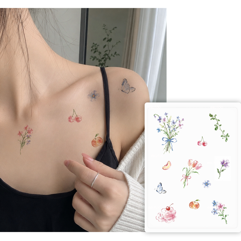 Butoo Tattoo Stickers Bouquet Cherry Butterfly Tattoo Stickers for Women Waterproof Long-Lasting Collarbone Small Pattern Stickers Butoo Tattoo Stickers Bouquet Cherry Butterfly Tattoo Stickers for Women Waterproof Long-Lasting Collarbone Small Pattern Stickers