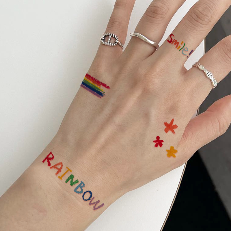 Butoo Tattoo Stickers 【Six-Color Rainbow Tattoo Stickers】 Cute Small Size Tattoo Stickers Waterproof Mini Tattoos for Women
