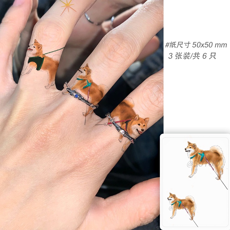 Butoo Tattoo Stickers | Cute Shiba Inu Puppy Pet Tattoo Stickers Cartoon Waterproof Long-Lasting Colorful Arm Tattoo Stickers