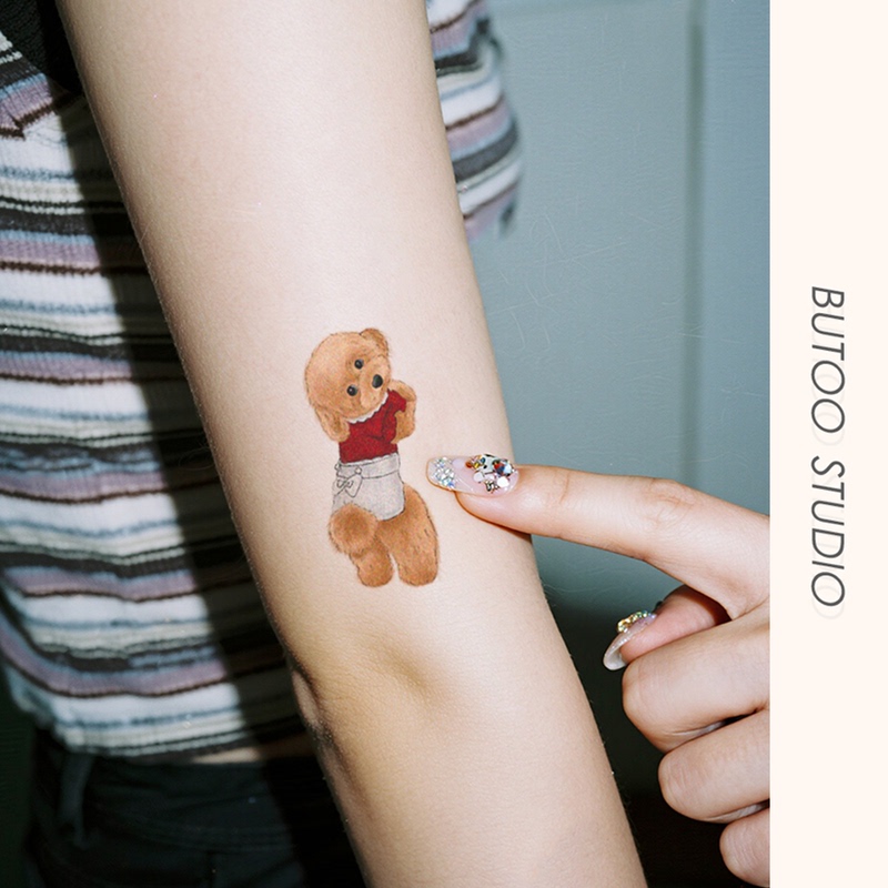Butoo Tattoo Stickers | Teddy Puppy Pet Tattoo Stickers Cartoon Waterproof Long-Lasting Colorful Arm Tattoo Stickers