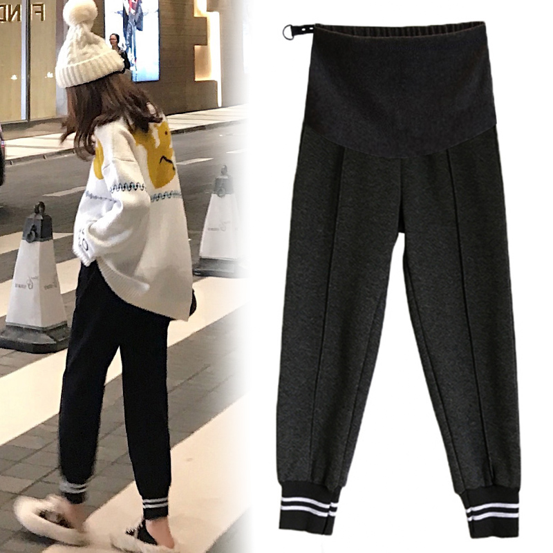 Pregnant Woman Bunches Pants Autumn Winter Fashion Pregnant pregnant woman pants thick plush trousers outside wearing underbelly pants Autumn loaded with loose smoke tube pants