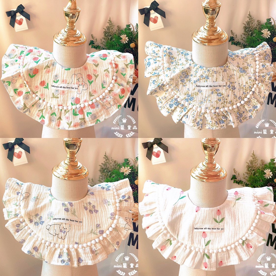 ins autumn winter baby round mouth gauze thickened water towel pure cotton baby waterproof surrounding pocket princess palace wind up-Taobao