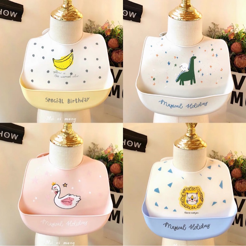 Baby silicone rubber bib baby eating surrounding pocket for children waterproof anti-fouling spat pocket Cubic free silicone Silicone Eating