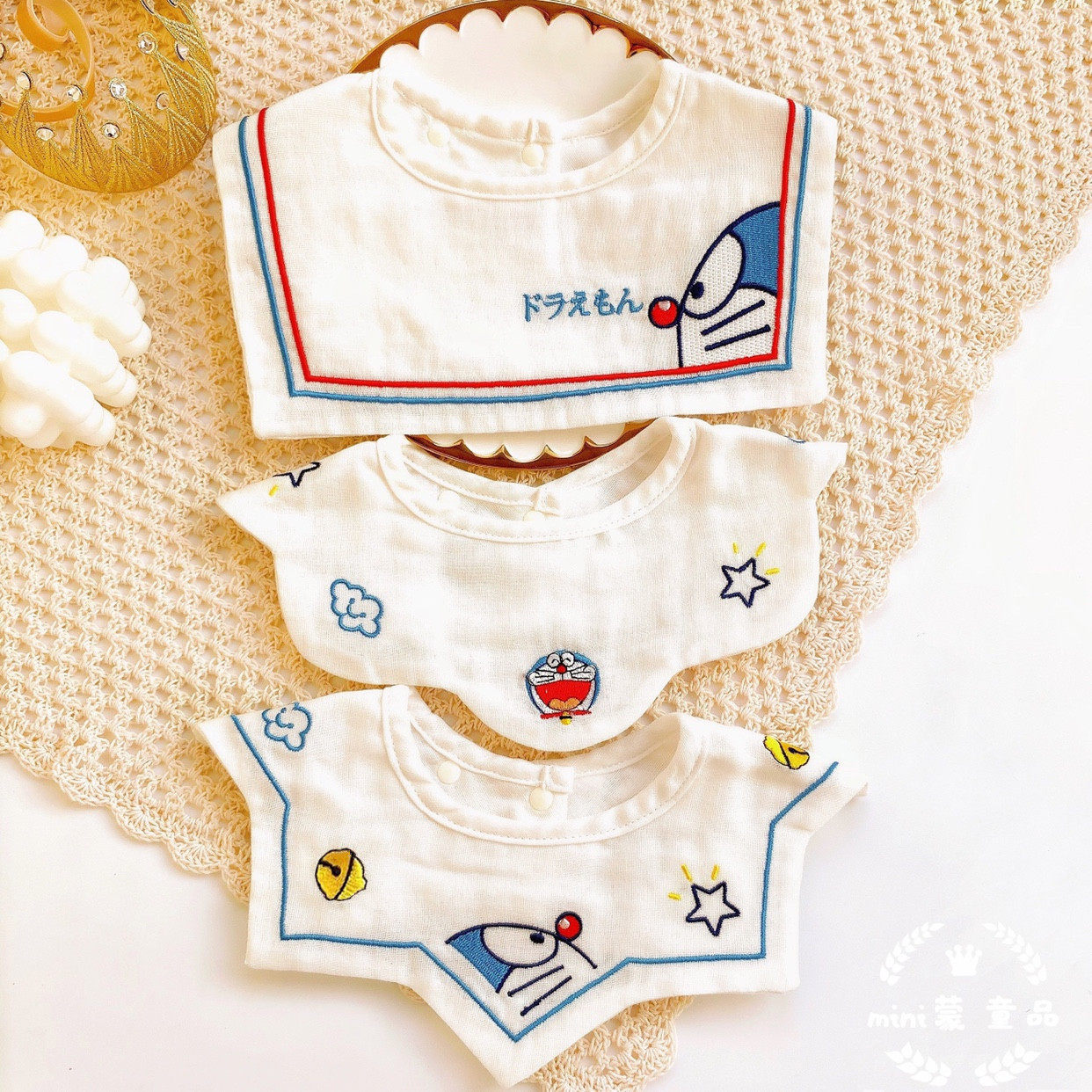 Korean baby saliva towel Cotton gauze bib 360 degrees rotatable baby flower bib anti-spit milk thin section