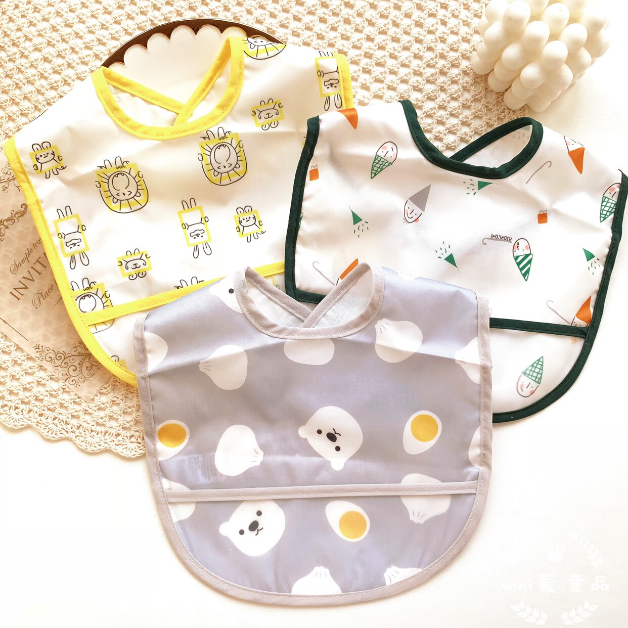 In Han Edition Baby Waterproof Little Waterproof Baby Baby Washing Dry Baby Cartoon Supporting Meal Pocket