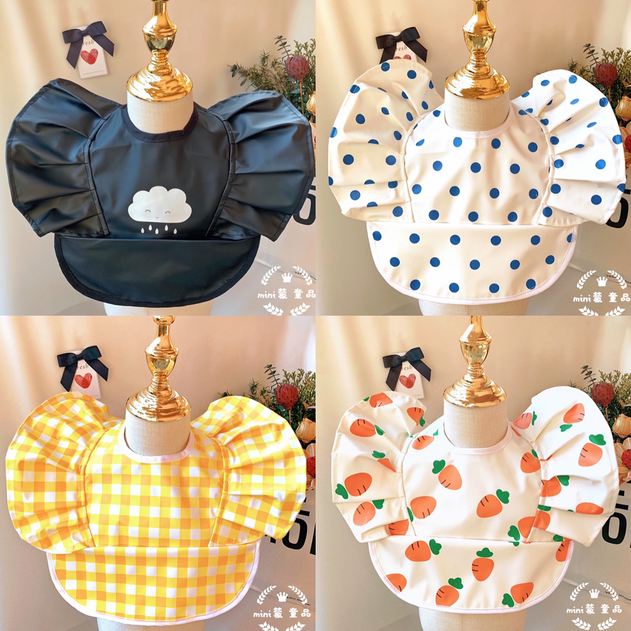 ins Han version baby eating pocket angels wings solid lace bib bag baby anti dirty water towel waterproof round pocket