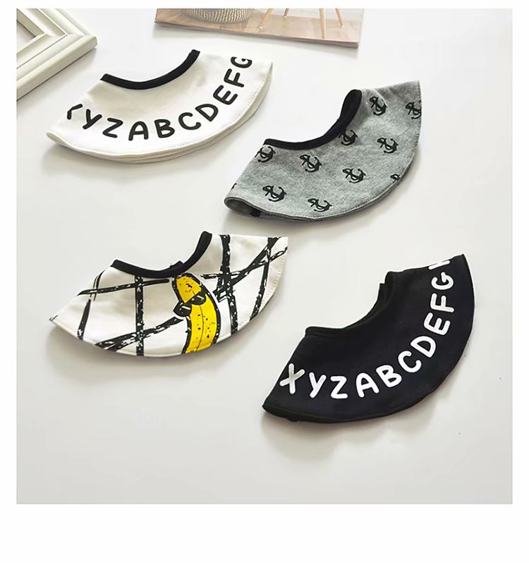 3-piece tide brand ins black and white baby bib Baby cotton saliva towel snap 360 degree rotating bib