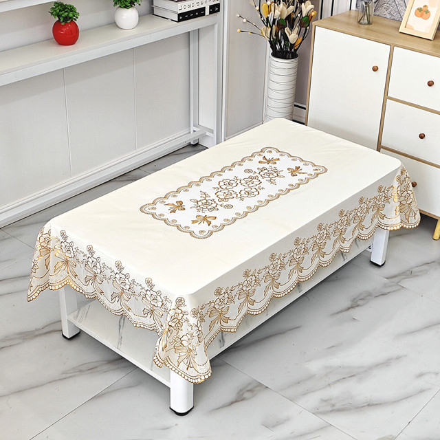 Upgraded hot stamping table cloth waterproof and oil-proof no-wash rectangular house lace pvc table table mat-318 gold