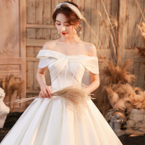 Straight Shoulder Method Satin Main Wedding Dress 2022 New Brides Trailing senior texture Palace Tinder Wind Femininity Slim