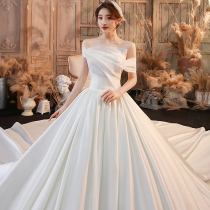 Shoulder satin 2021 new high-end main wedding dress bridal gauze dress temperament big tailing luxury palace style