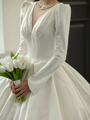 Сексуальное расширенное свадебное платье, длинный рукав, V-образный вырез, премиум класс