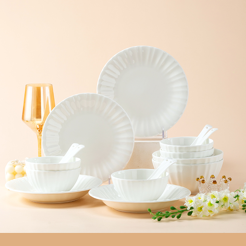 Jingdezhen Bone China Tableware, Light Luxury Pure White Bowls, Plates, Dishes, and Spoons Set for Home Use, Rice Bowls, Vegetable Plates, Free DIY