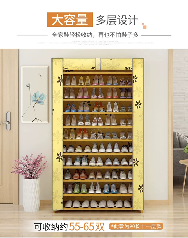 Giá để giày đơn giản nhiều lớp vải bụi giá giày hiện đại đơn giản hộ gia đình kinh tế tủ giày ký túc xá cửa nhỏ kệ giày - Kệ