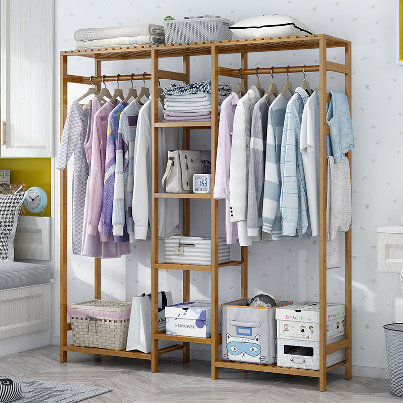 [USD 29.86] simple clothes rack solid wood bedroom clothes storage rack ...