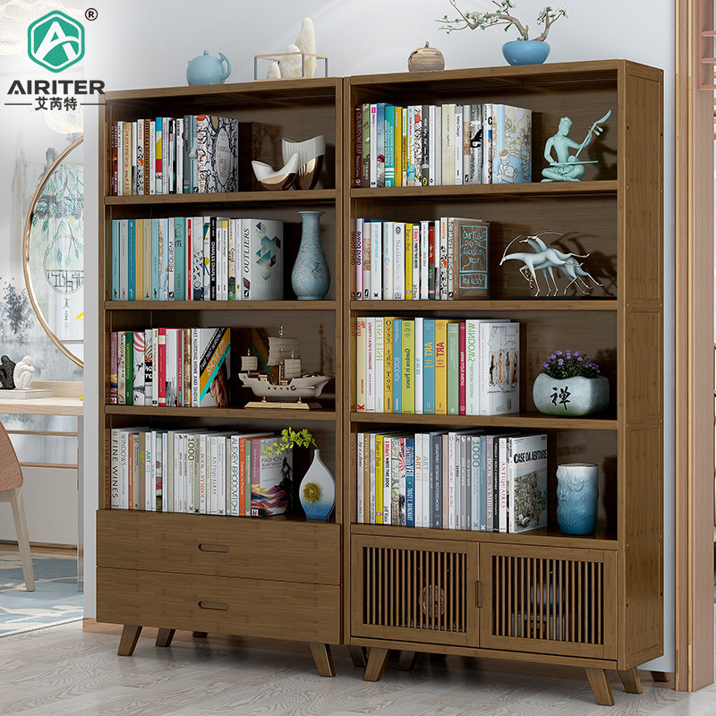 Nordic Simple Solid Wood Bookcase with door shelf shelf landing student bedroom student room display cabinet