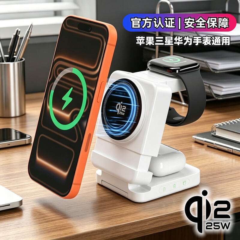 Three-In-One Wireless Charger Suitable for iPhone 17, Apple 16, Huawei Mobile Phones, Watches, Earphones, Desktop Multifunctional Vertical Charging Stand, Magsafe Charger, Qi2.2 Magnetic Fast Charging Stand