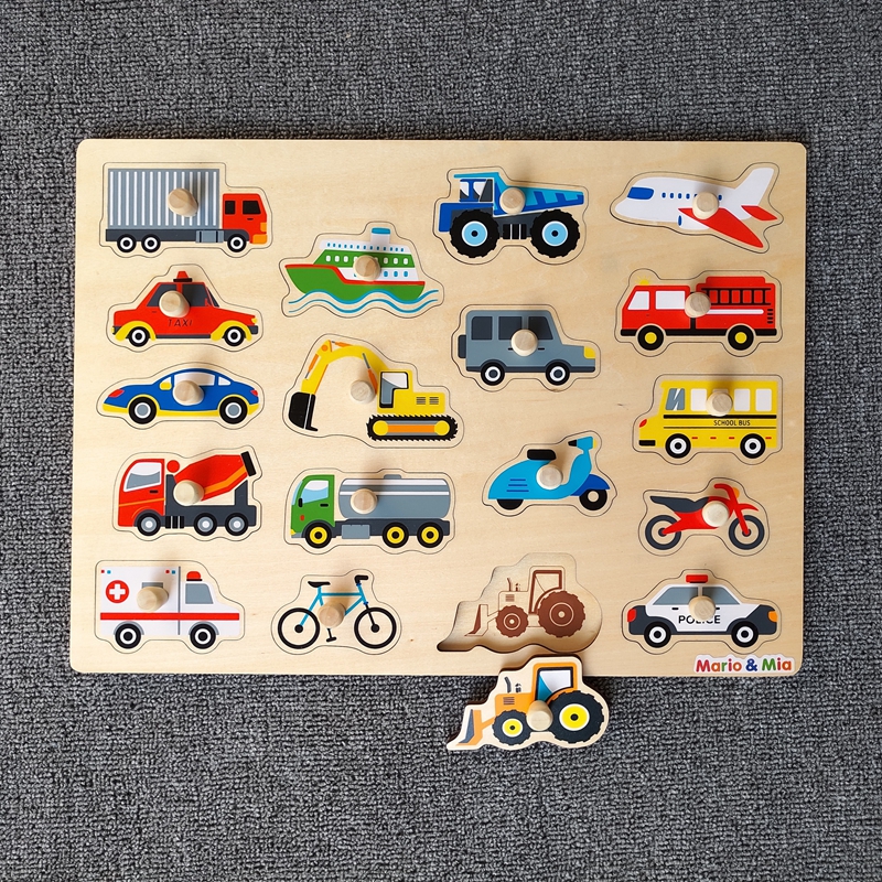 Wooden Puzzle Animal Cognition Hand Grip Plate Insert paired young children Puzzle Early teaching toy 1-3-year-old baby 2