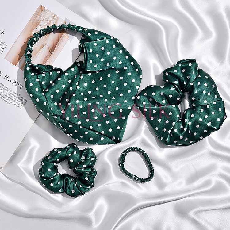 2022 wave-point real silk hair ring mulberry silk large fat sausage ring head rope silk head flower black BAO WEN hair rope 