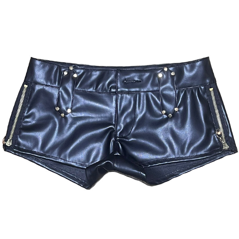 Side Zipper Slit Ultra-Short Bootcut Pants, Tight-Fitting Slimming Low-Waist Pants, Feminine Elastic Pu Leather Hot Pants Side Zipper Slit Ultra-Short Bootcut Pants, Tight-Fitting Slimming Low-Waist Pants, Feminine Elastic Pu Leather Hot Pants