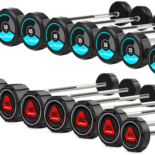 Fixed barbell gym men's fitness commercial weightlifting barbell rack home squat curved bar plastic barbell set