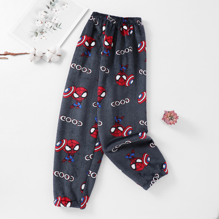 Spider-Man Autumn and Winter Home Pants for Boys, Flannel Coral Fleece Pajama Pants for Girls, Children's Autumn and Winter Warm Clothing